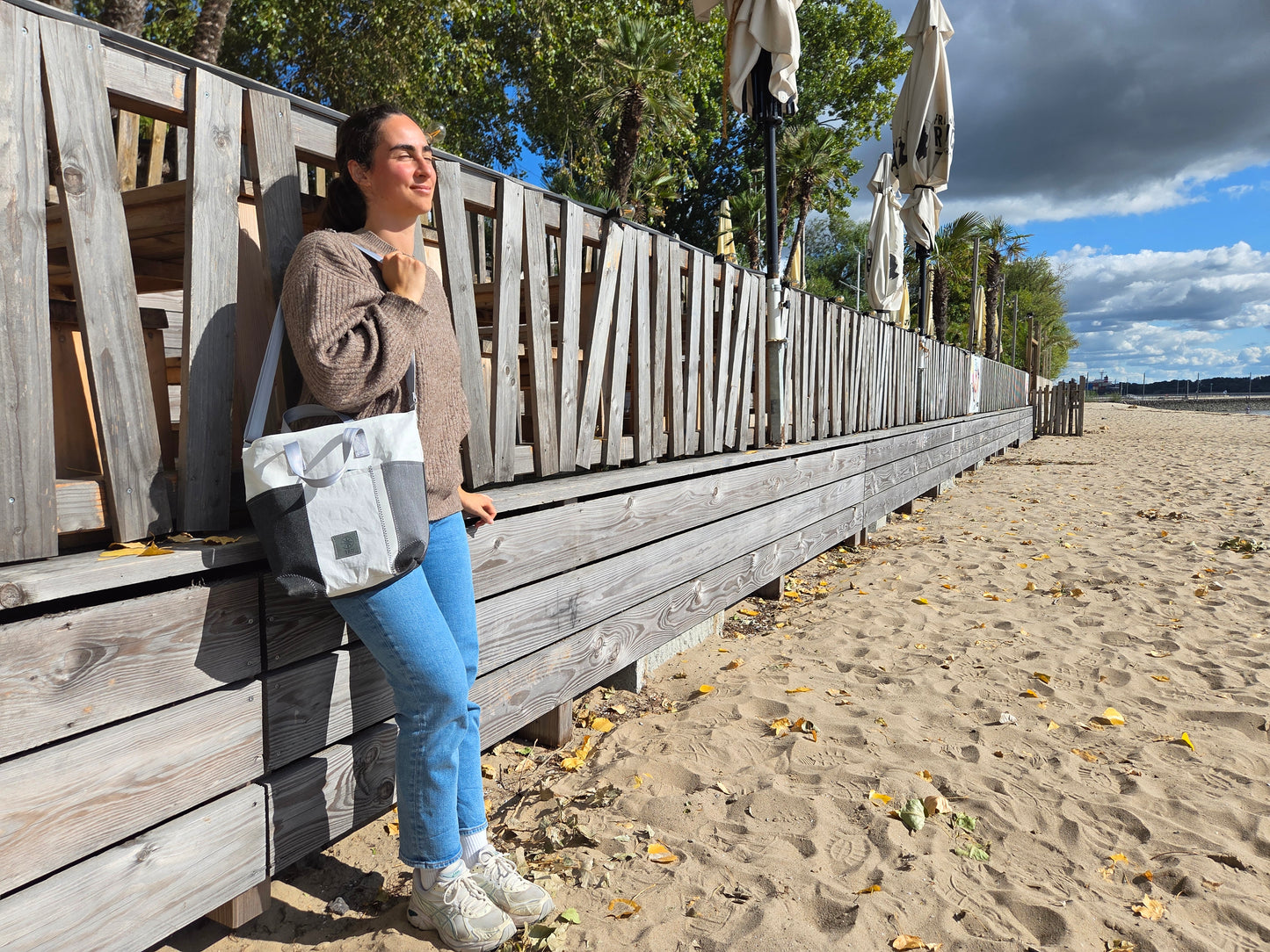 Handtasche 360 Grad "Deern Mini" / Segeltuch weiß grau