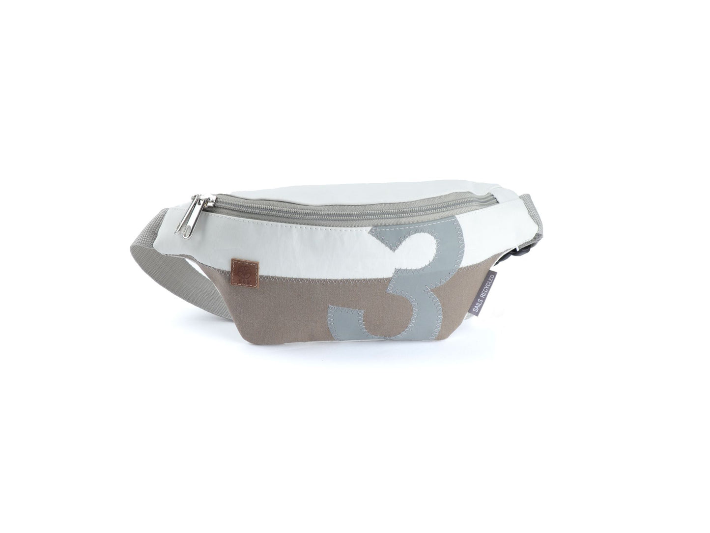 Bauchtasche 360 Grad "Knoten" / Segeltuch taupe / Motiv Zufallszahl grau