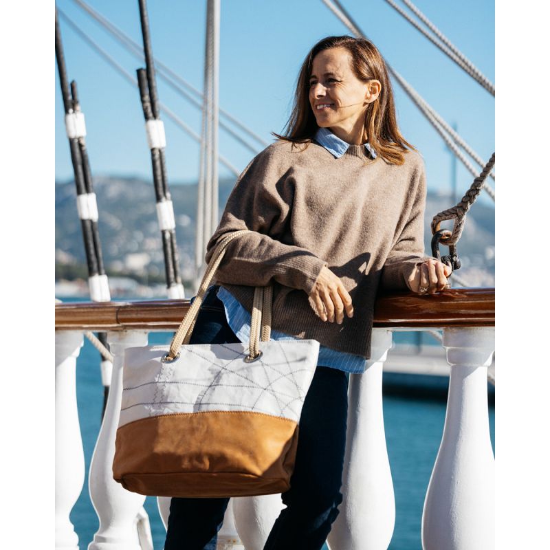 Damen Handtasche "Charlie" by 727 Sailbags / Segeltuch Belem / Boden Leder