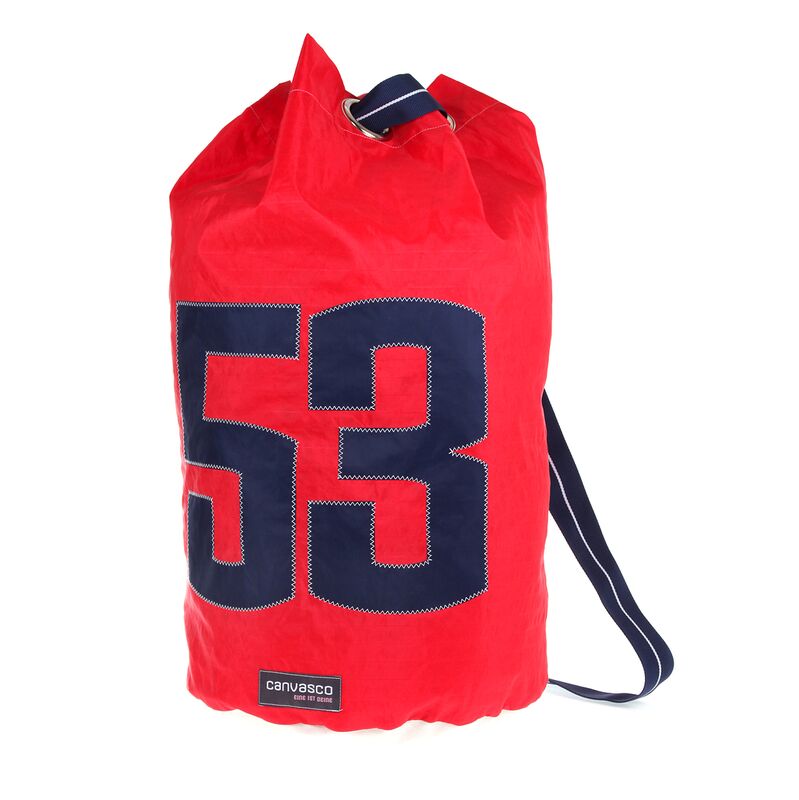 Seesack CANVASCO "Seasick" / Segeltuch rot / Gurt blau-weiß / Motiv 53 blau