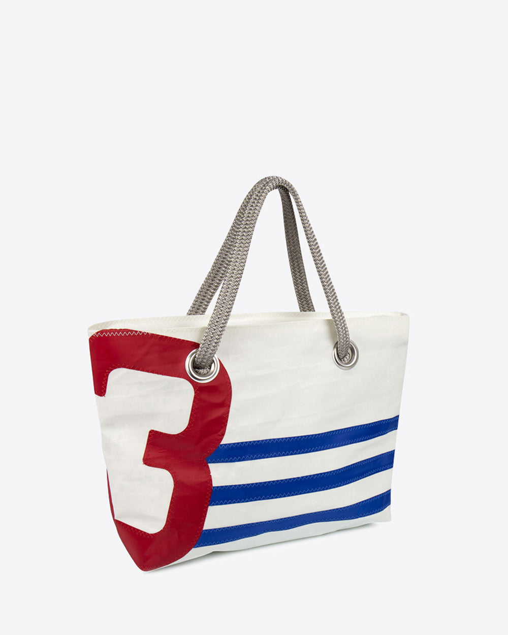 Damen Handtasche "Charlie" by 727 Sailbags / Segeltuch weiß blau / Motiv 3 rot