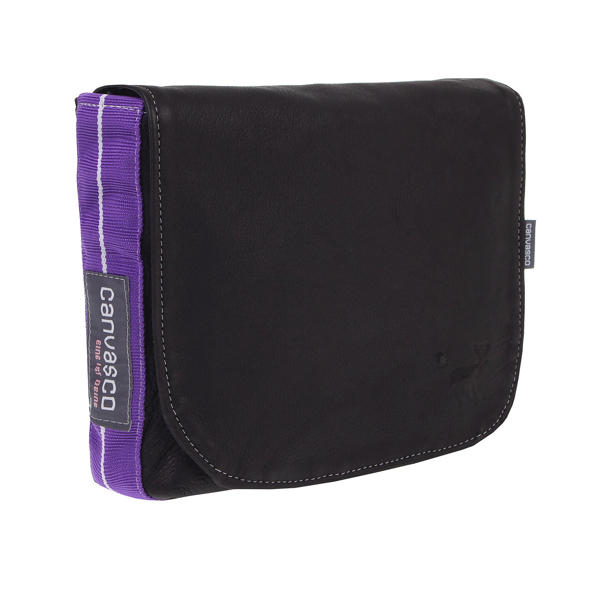 Ledertasche CANVASCO "Mini Deer" / Hirschleder schwarz / Gurt lila-weiß