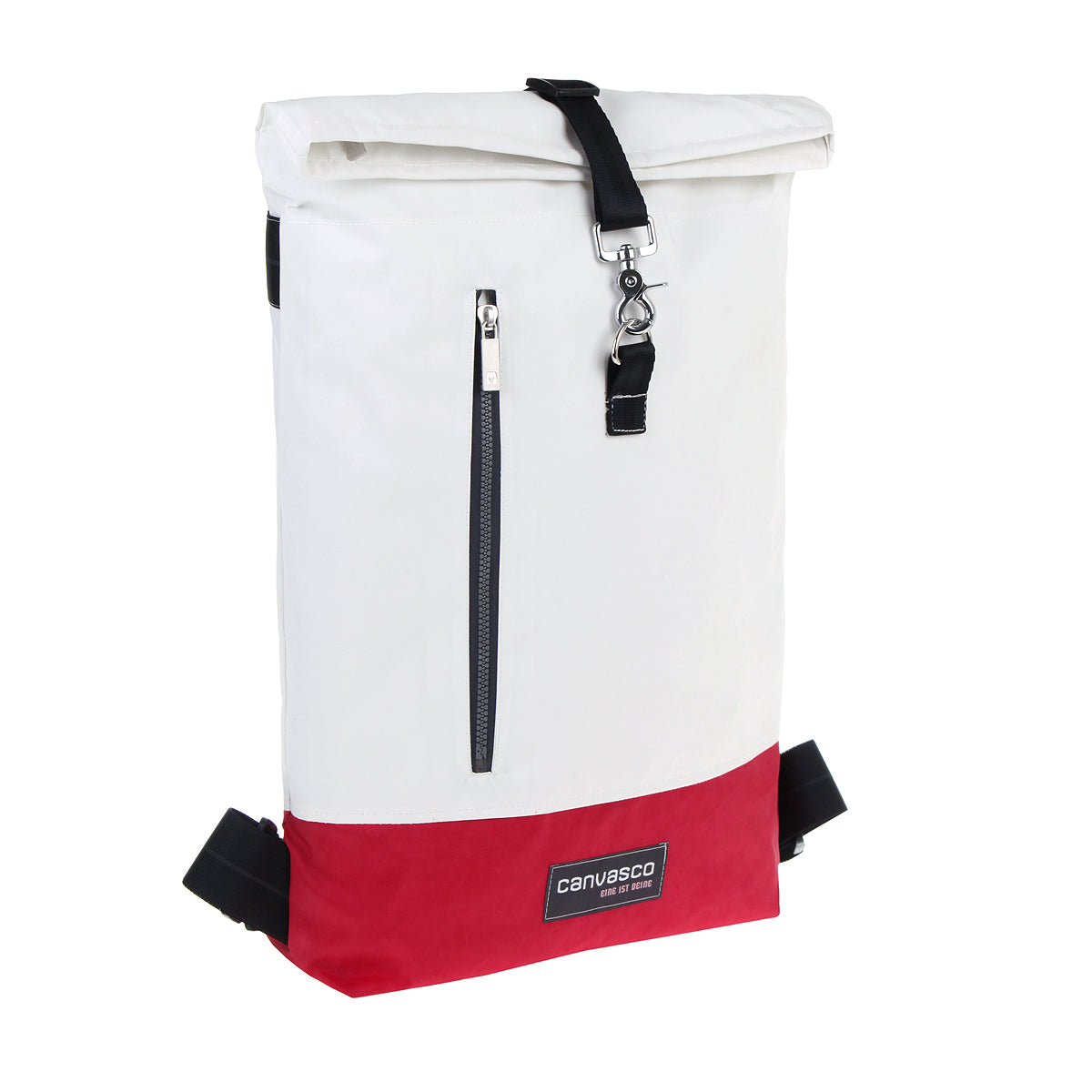 Rucksack CANVASCO "Wanda" / Segeltuch weiß / Reißverschluss schwarz / Boden rot