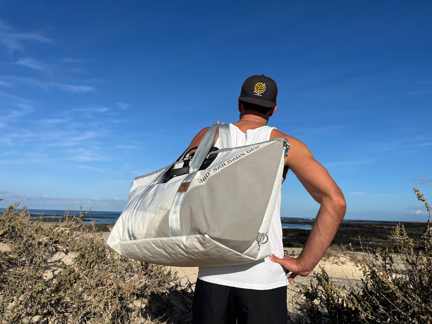 Reisetasche 360 Grad "Kutter XL" / Segeltuch weiß / Motiv Stencil