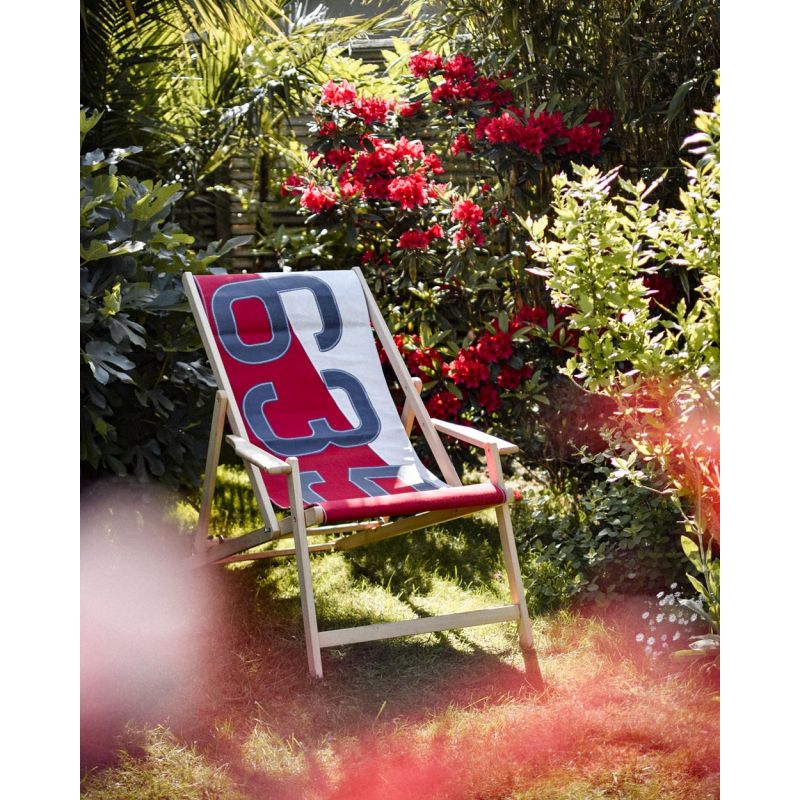 Liegestuhl Sonnenliege "Relax" by 727 Sailbags / Segeltuch weiß rot / Motiv 635 schwarz