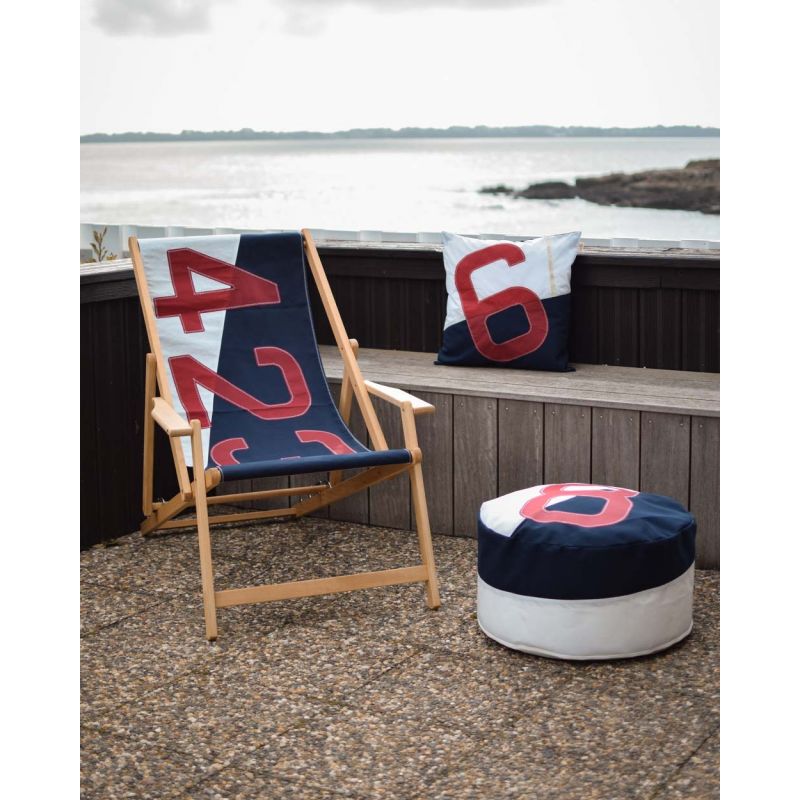 Sitzsack Sitzkissen Solo by 727 Sailbags / Segeltuch weiß navy / Motiv 8 navy