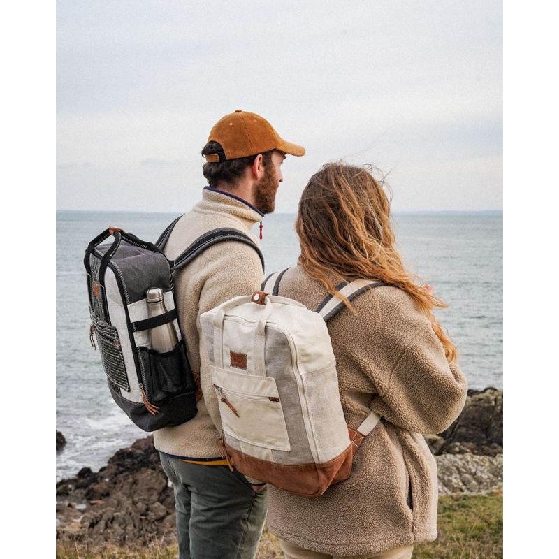 Rucksack "Willy" by 727 Sailbags / Segeltuch weiß Leinen / Boden Leder