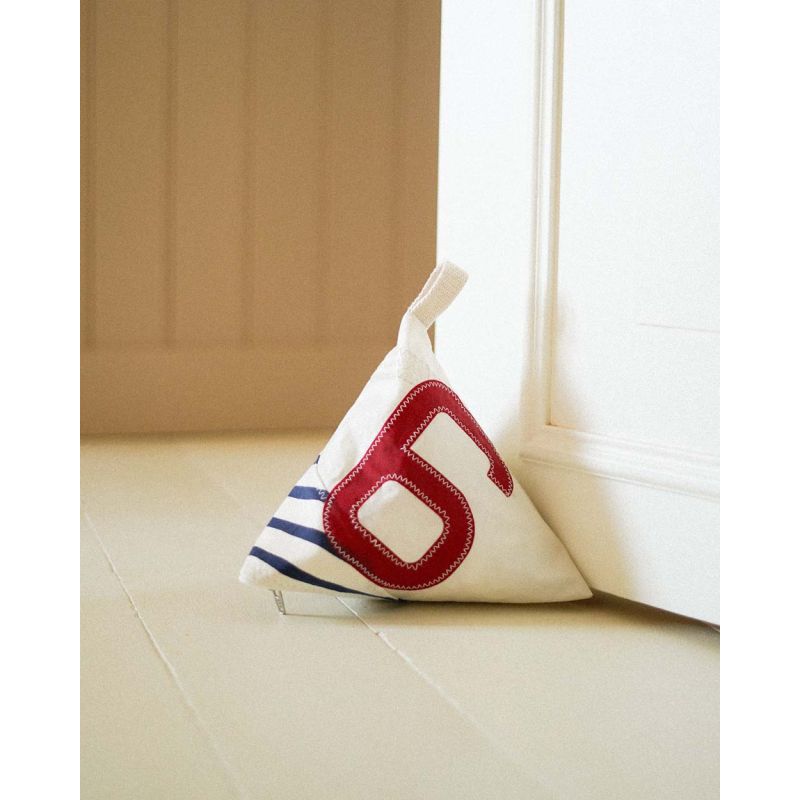 Türstopper "Berlingo" by 727 Sailbags / Segeltuch weiß blau / Motiv 6 rot