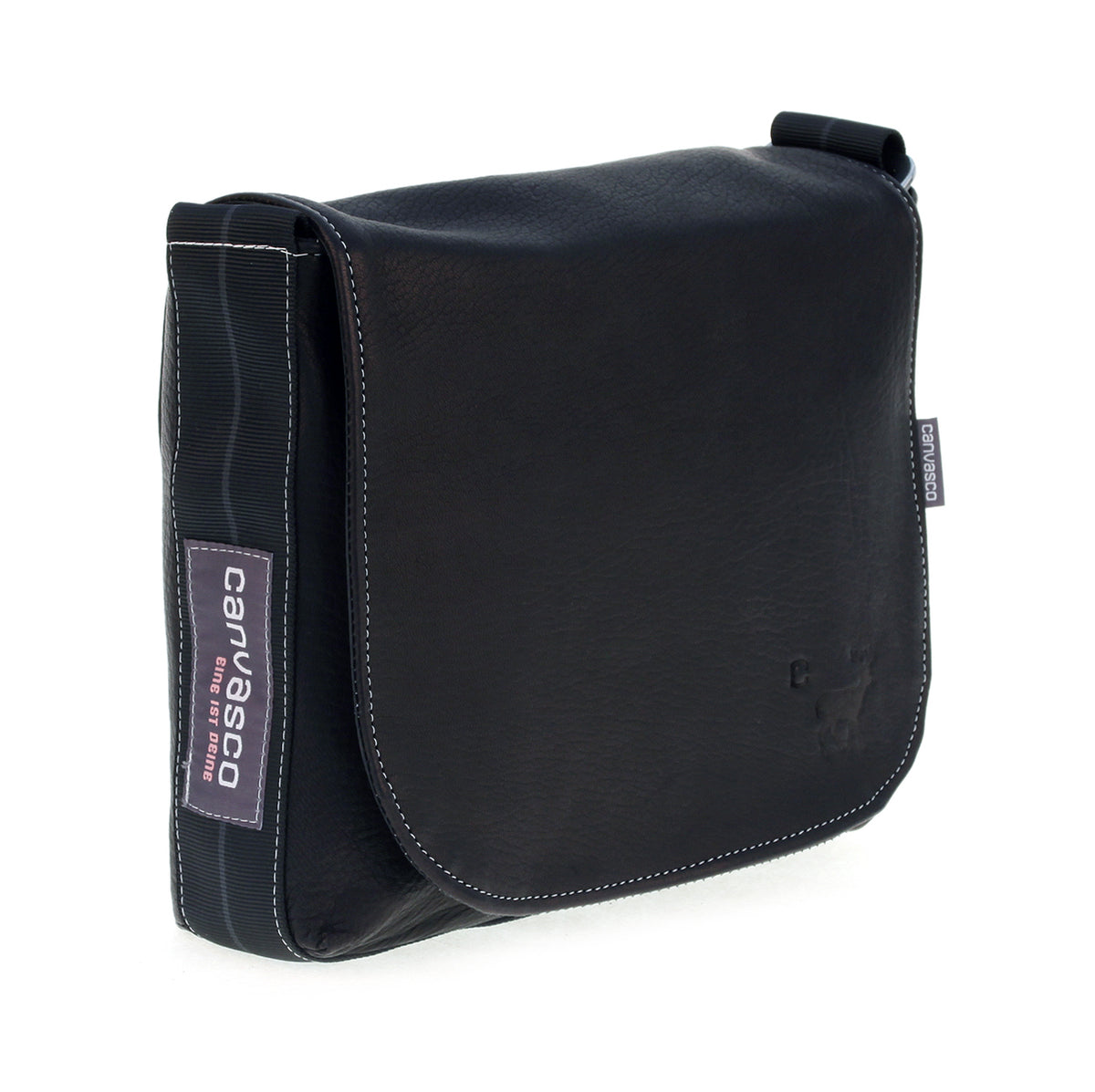 Ledertasche CANVASCO "Mini Deer" / Hirschleder schwarz / Gurt schwarz-grau