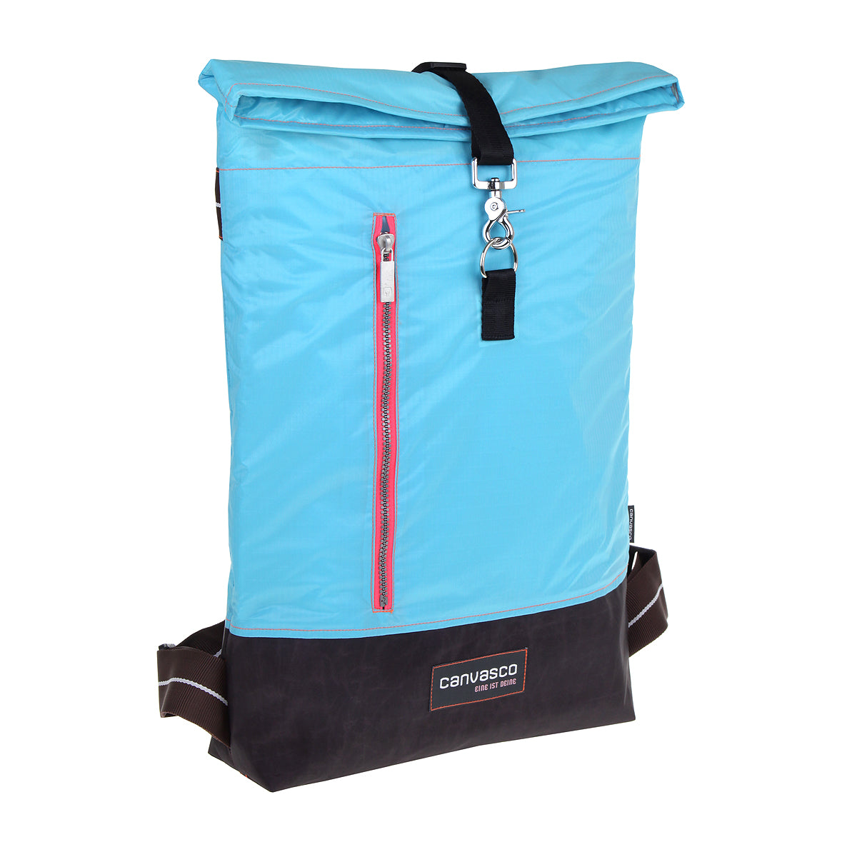 Rucksack CANVASCO "Wanda" / Segeltuch neonblau / Reißverschluss pink / Boden schoko