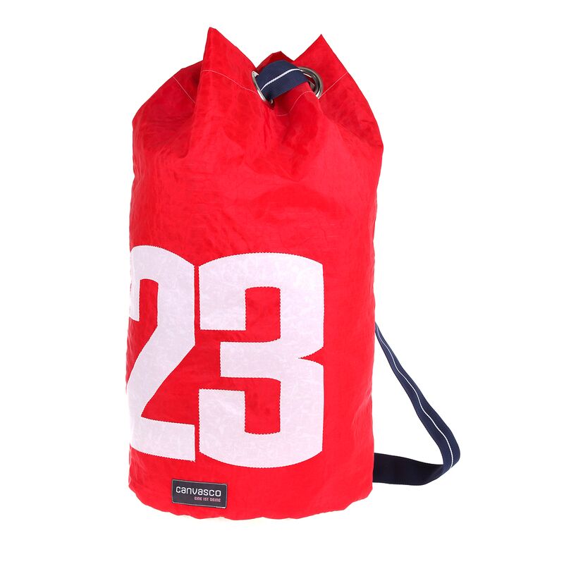 Seesack CANVASCO "Seasick" / Segeltuch rot / Gurt blau-weiß / Motiv 23 weiß
