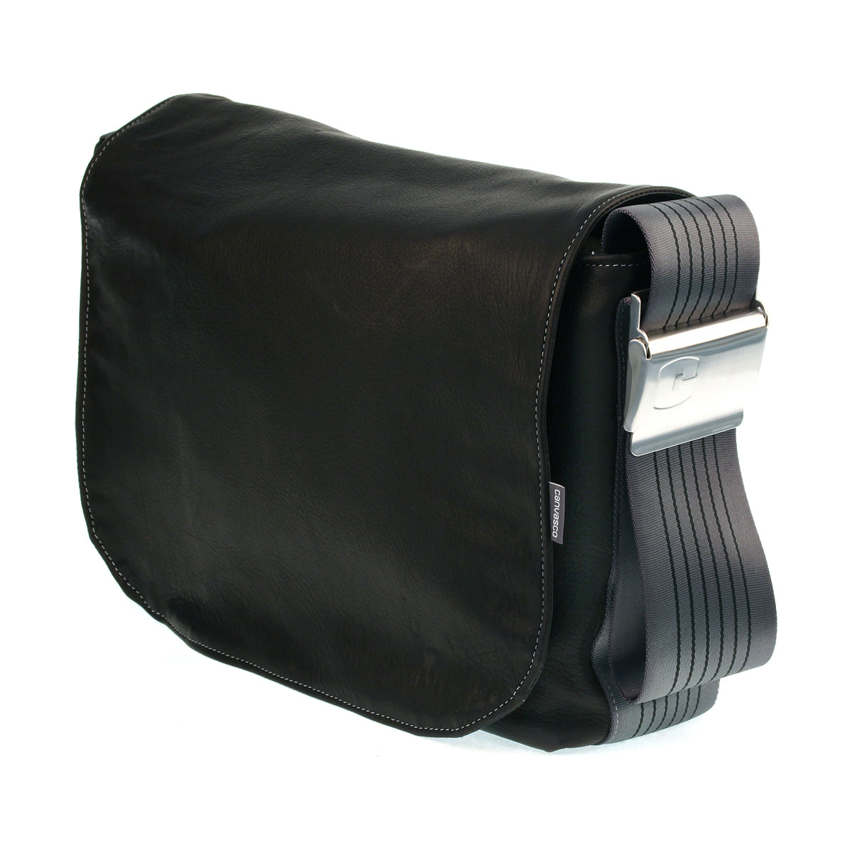 Ledertasche CANVASCO "Urban Deer" L / Hirschleder schwarz / Gurt metallic-schwarz