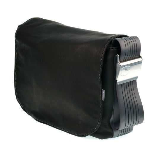 Ledertasche CANVASCO "Urban Deer" L / Hirschleder schwarz / Gurt metallic-schwarz