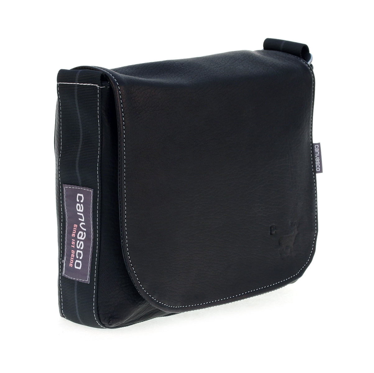 Ledertasche CANVASCO "Mini Deer" / Hirschleder schwarz / Gurt schwarz-grau