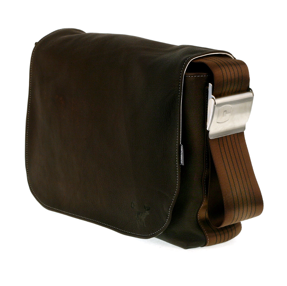 Ledertasche CANVASCO "Urban Deer" L / Hirschleder braun / Gurt braun-schwarz