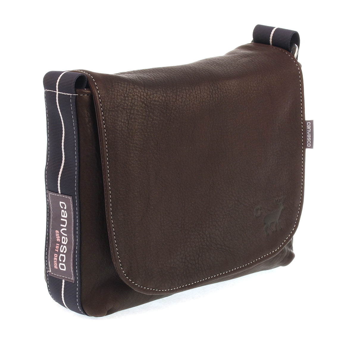 Ledertasche CANVASCO "Mini Deer" / Hirschleder braun / Gurt grau-weiß