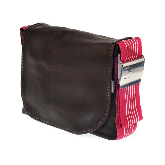 Ledertasche CANVASCO "Urban Deer" L / Hirschleder braun / Gurt himbeer-weiß
