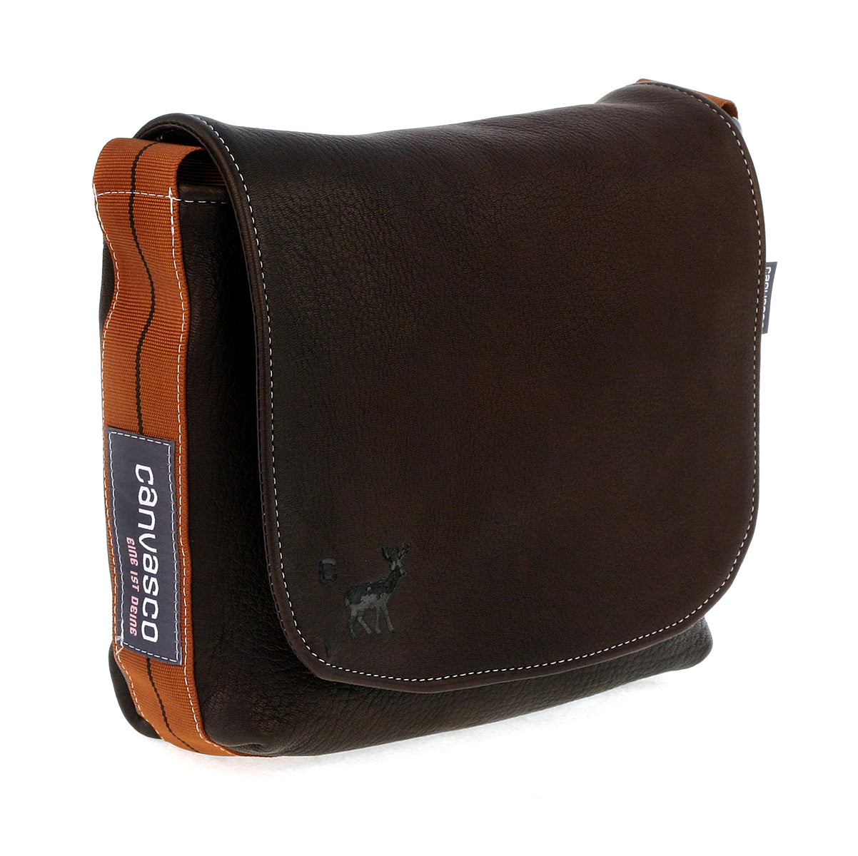 Ledertasche CANVASCO "Mini Deer" / Hirschleder braun / Gurt cognac-schwarz