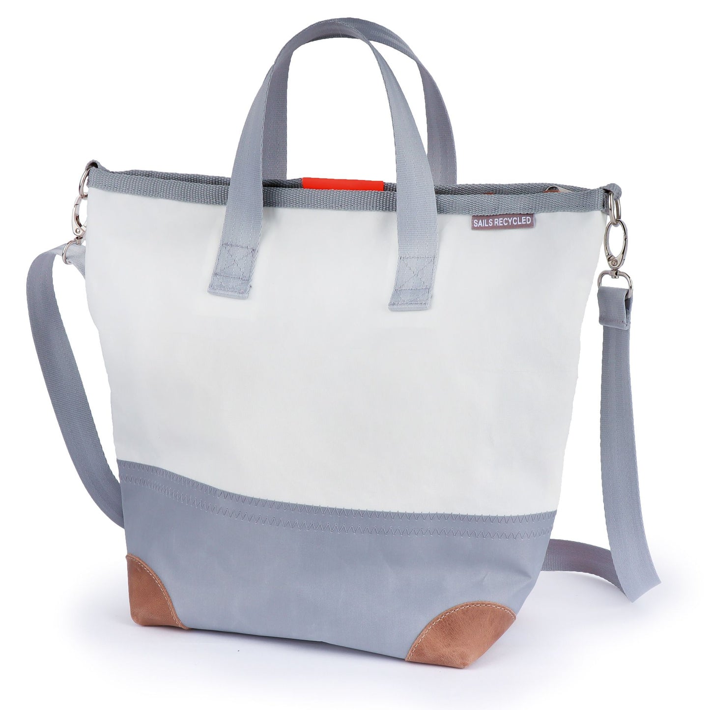 Damen Handtasche 360 Grad "Deern Mini" / Segeltuch grau weiß / Motiv Zufallszahl orange