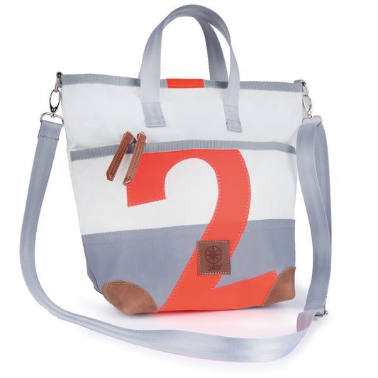 Damen Handtasche 360 Grad "Deern Mini" / Segeltuch grau weiß / Motiv Zufallszahl orange