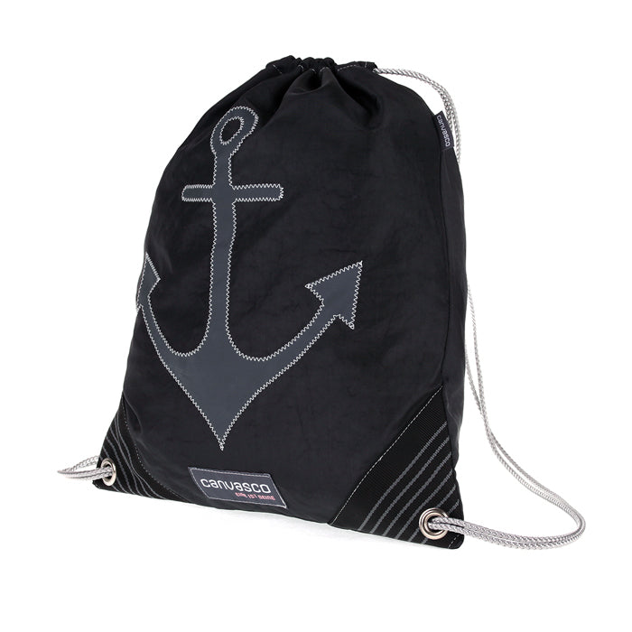Turnbeutel CANVASCO "Jim" / Segeltuch schoko / Ecken braun-metallic / Motiv Anker grau