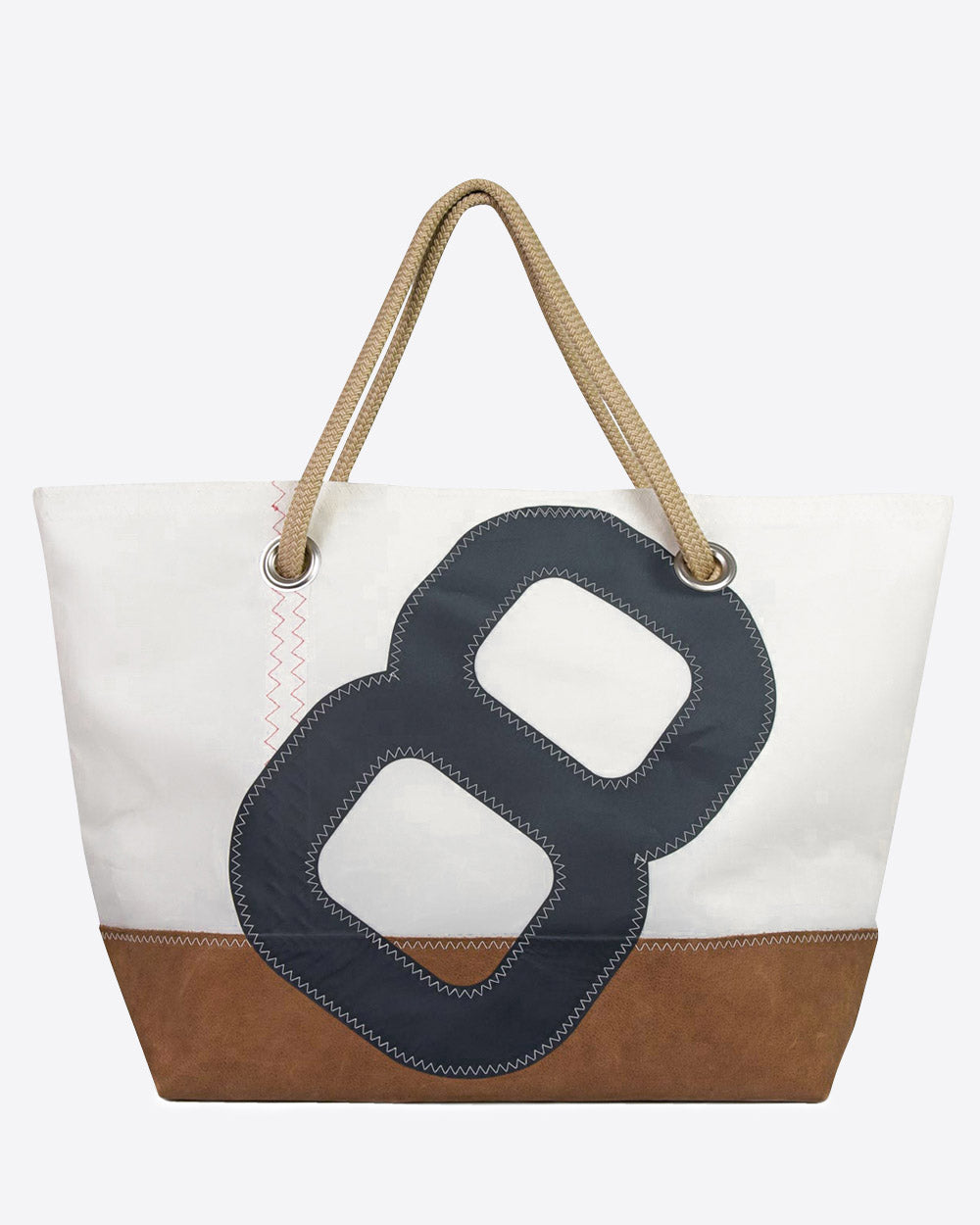 Damen Reisetasche "Carla" by 727 Sailbags / Segeltuch weiß / Boden Leder / Motiv 8 schwarz