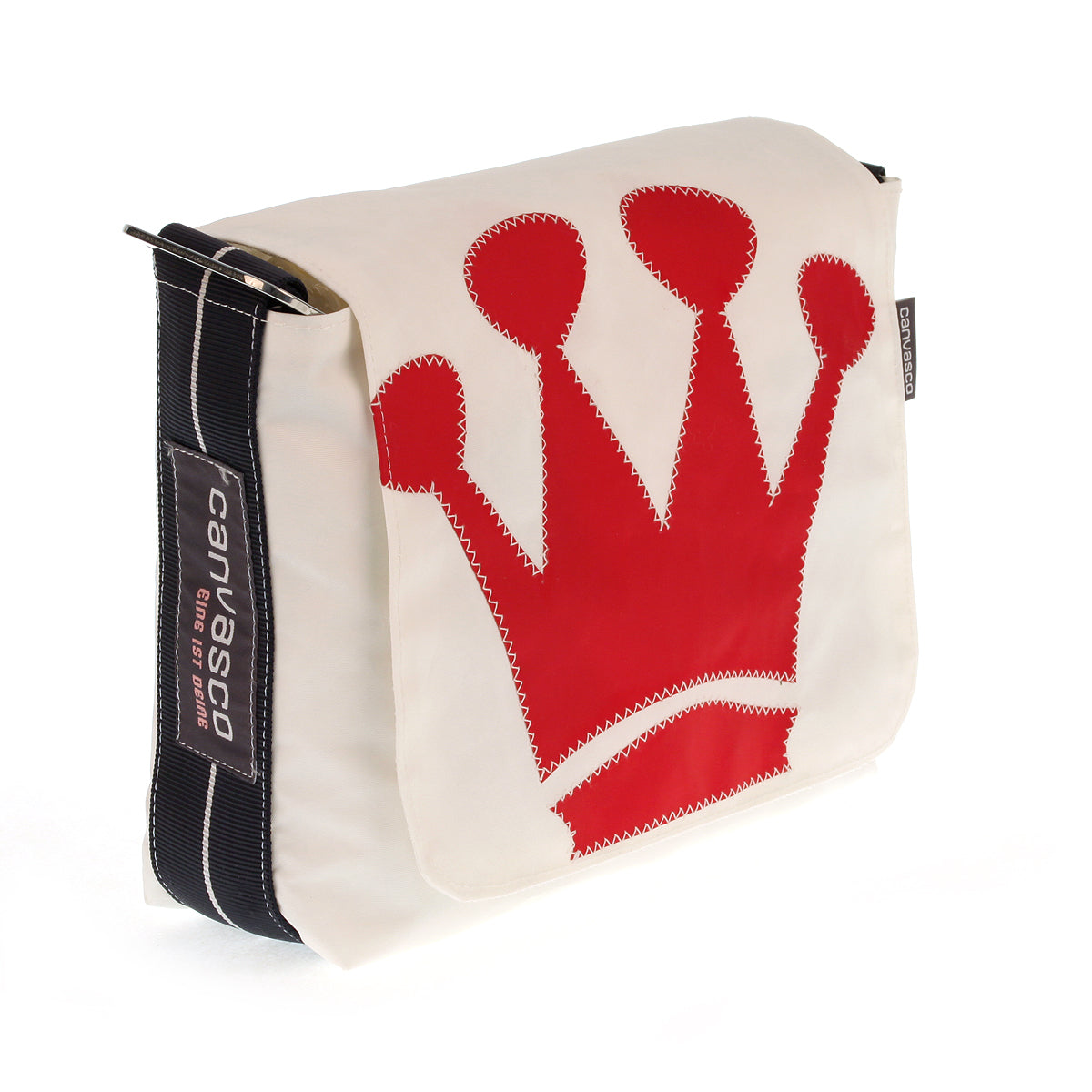 Kindertasche CANVASCO "Kids" / Segeltuch weiß / Gurt braun-weiß / Motiv Krone rot