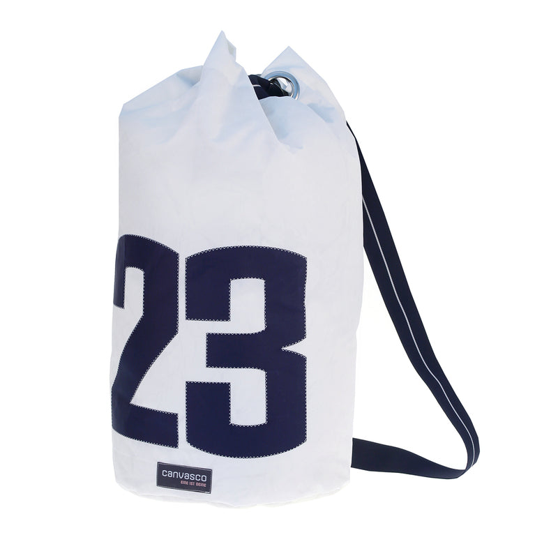 Seesack CANVASCO "Seasick" / Segeltuch weiß / Gurt blau-weiß / Motiv 23 blau