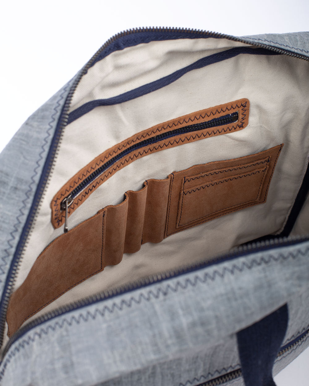 Businesstasche by 727 Sailbags / Segeltuch grau / Boden navy