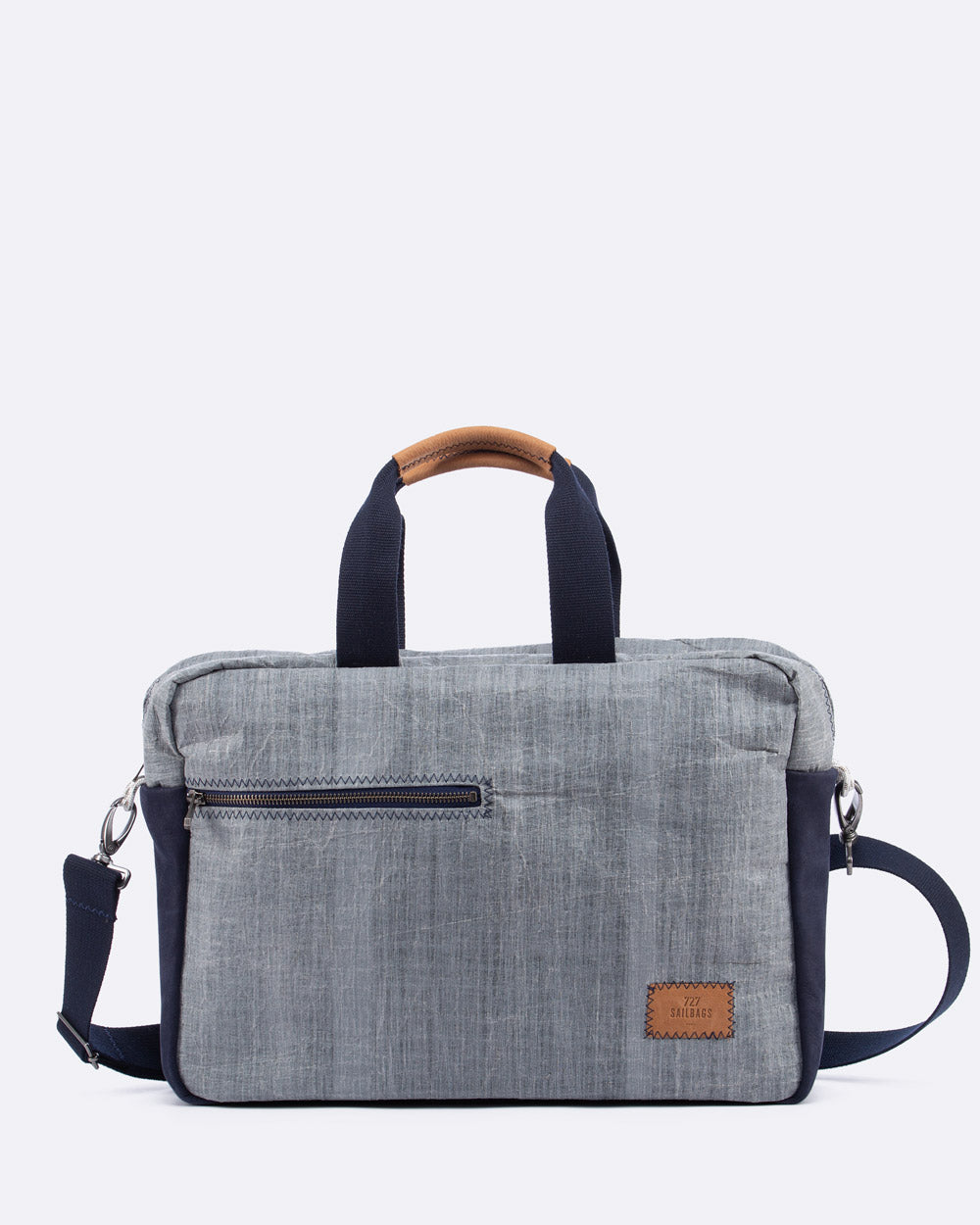 Businesstasche by 727 Sailbags / Segeltuch grau / Boden navy