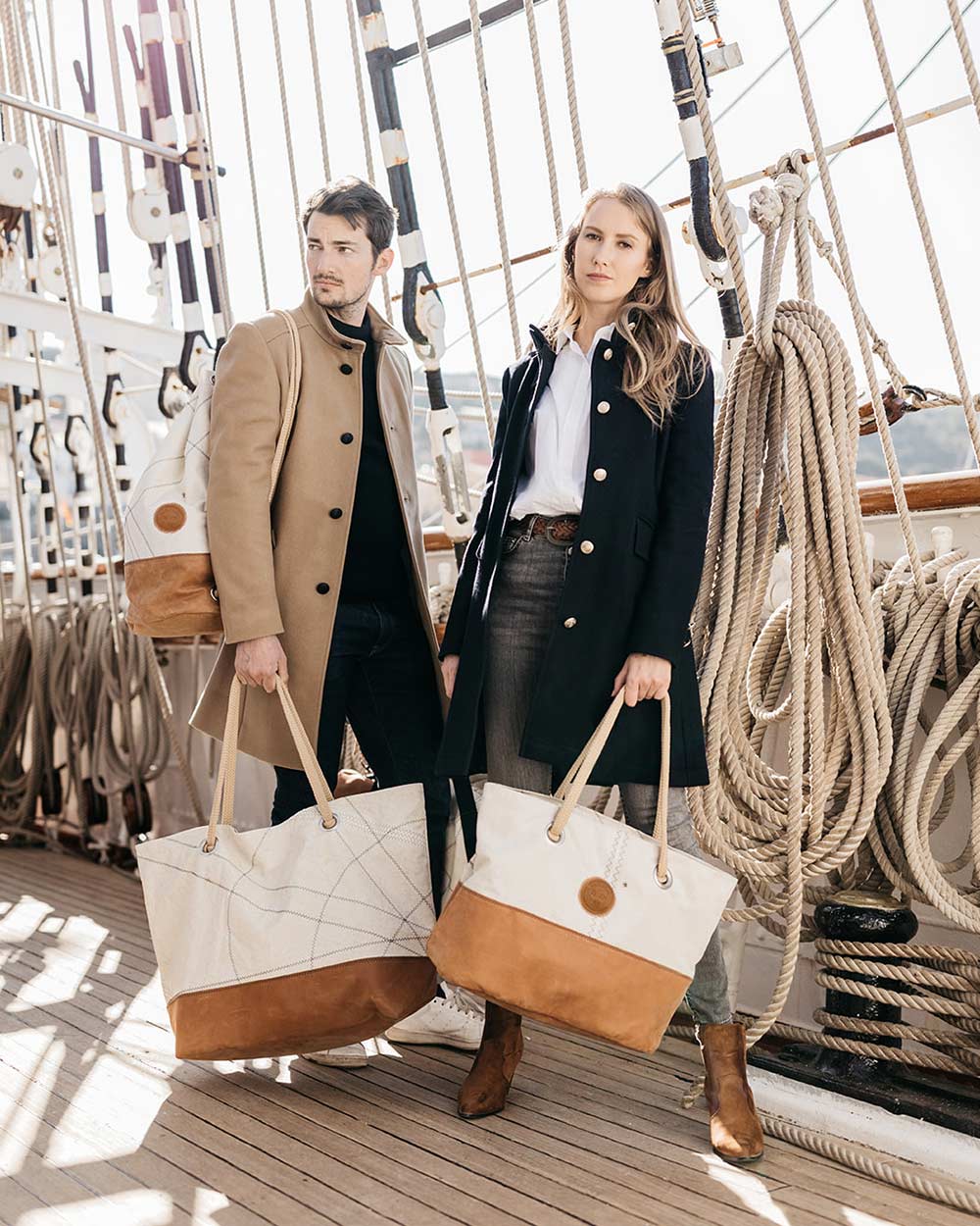 Damen Reisetasche "Carla" by 727 Sailbags / Segeltuch Belem / Boden Leder