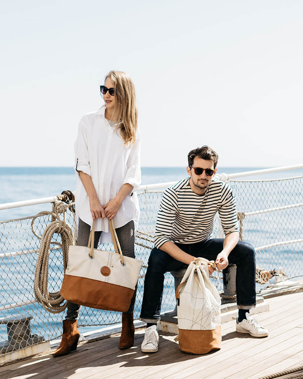 Damen Handtasche "Charlie" by 727 Sailbags / Segeltuch Belem / Boden Leder