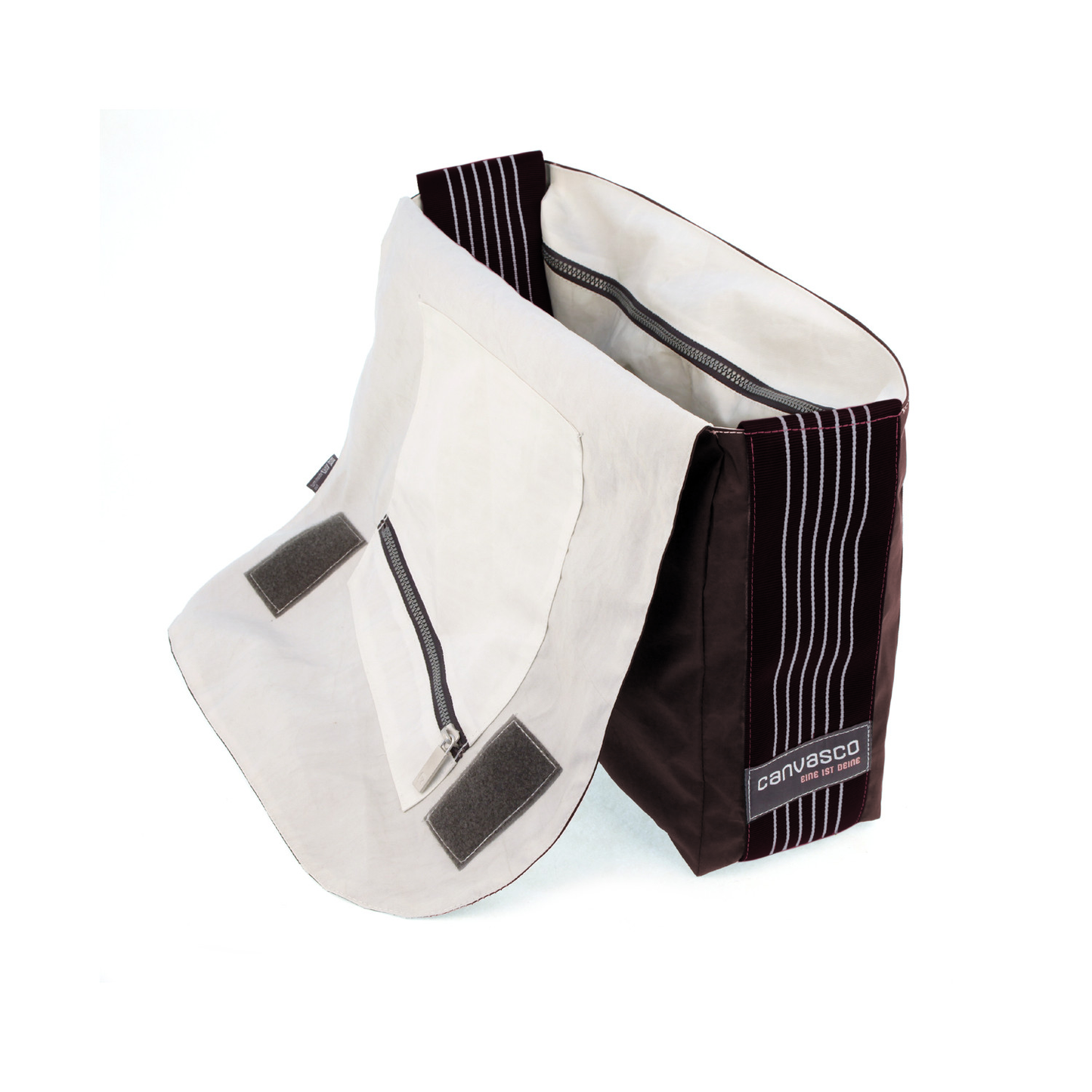 Umhängetasche CANVASCO "Urban" / Segeltuch schoko / Gurt braun-schwarz / Motiv 6 rot