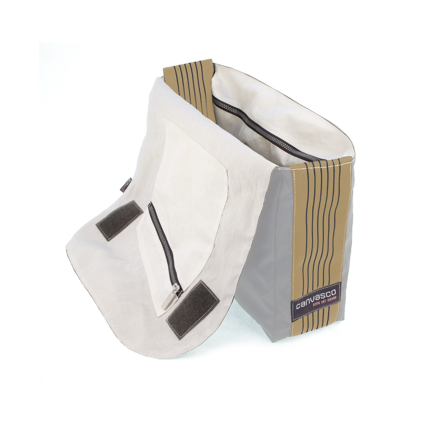 Umhängetasche CANVASCO "Urban" / Segeltuch grau / Gurt vintage-gold / Motiv Stern weiß