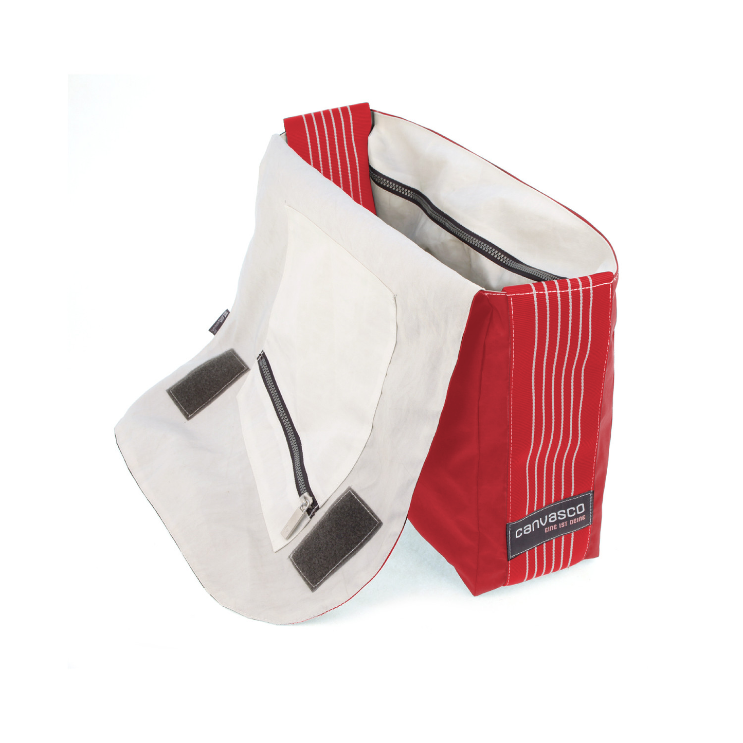 Umhängetasche CANVASCO "Urban" / Segeltuch rot / Gurt rot-weiß / Motiv 11 weiß