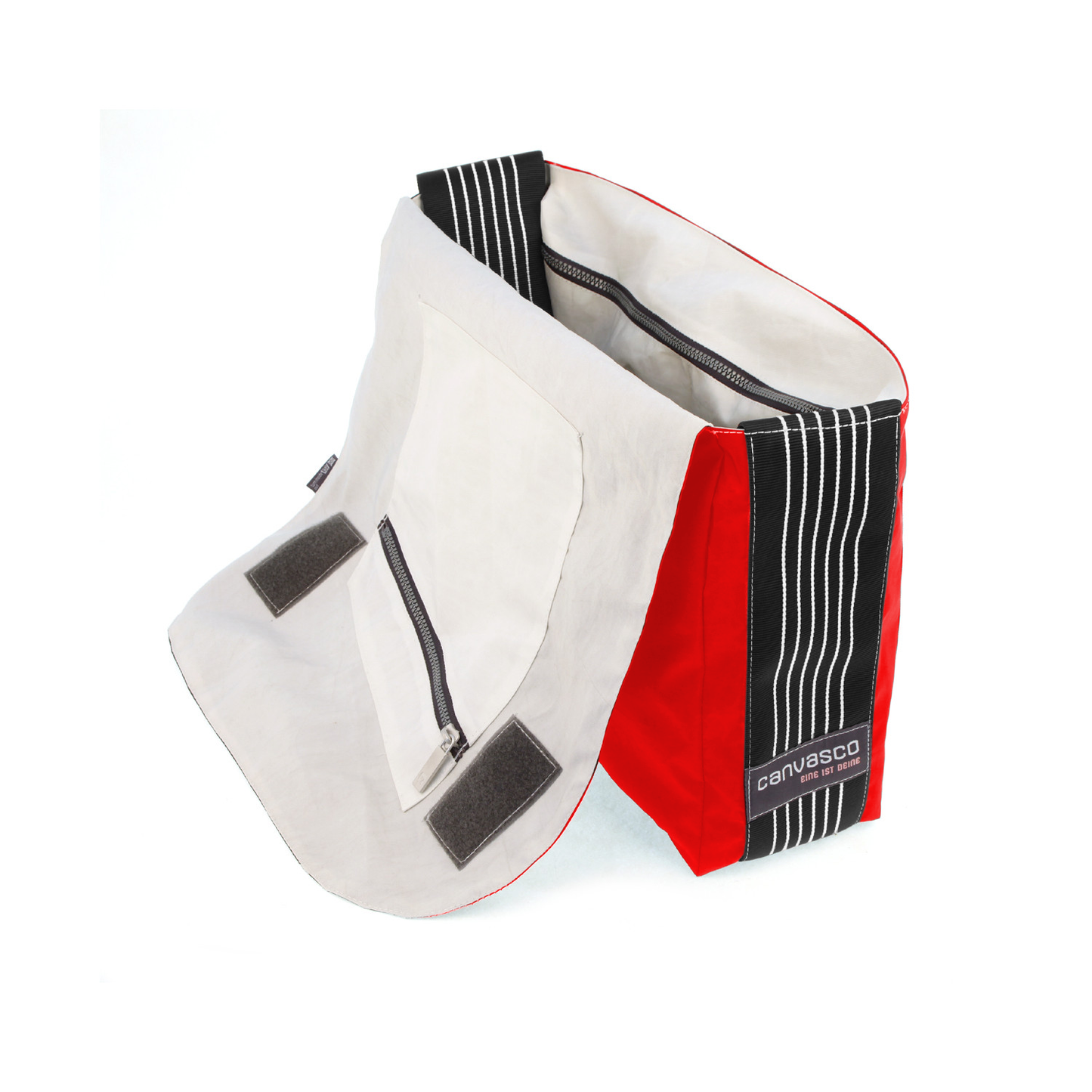 Umhängetasche CANVASCO "Urban" / Segeltuch rot / Gurt schwarz-weiß / Motiv 3 schwarz