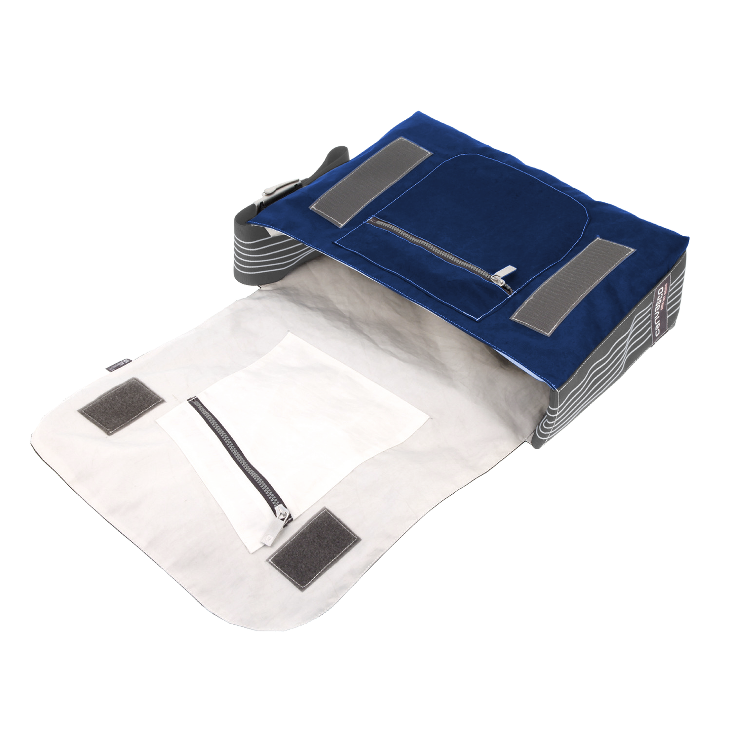 Umhängetasche CANVASCO "Urban" / Segeltuch blau / Gurt grau-weiß / Motiv Hibiskus weiß