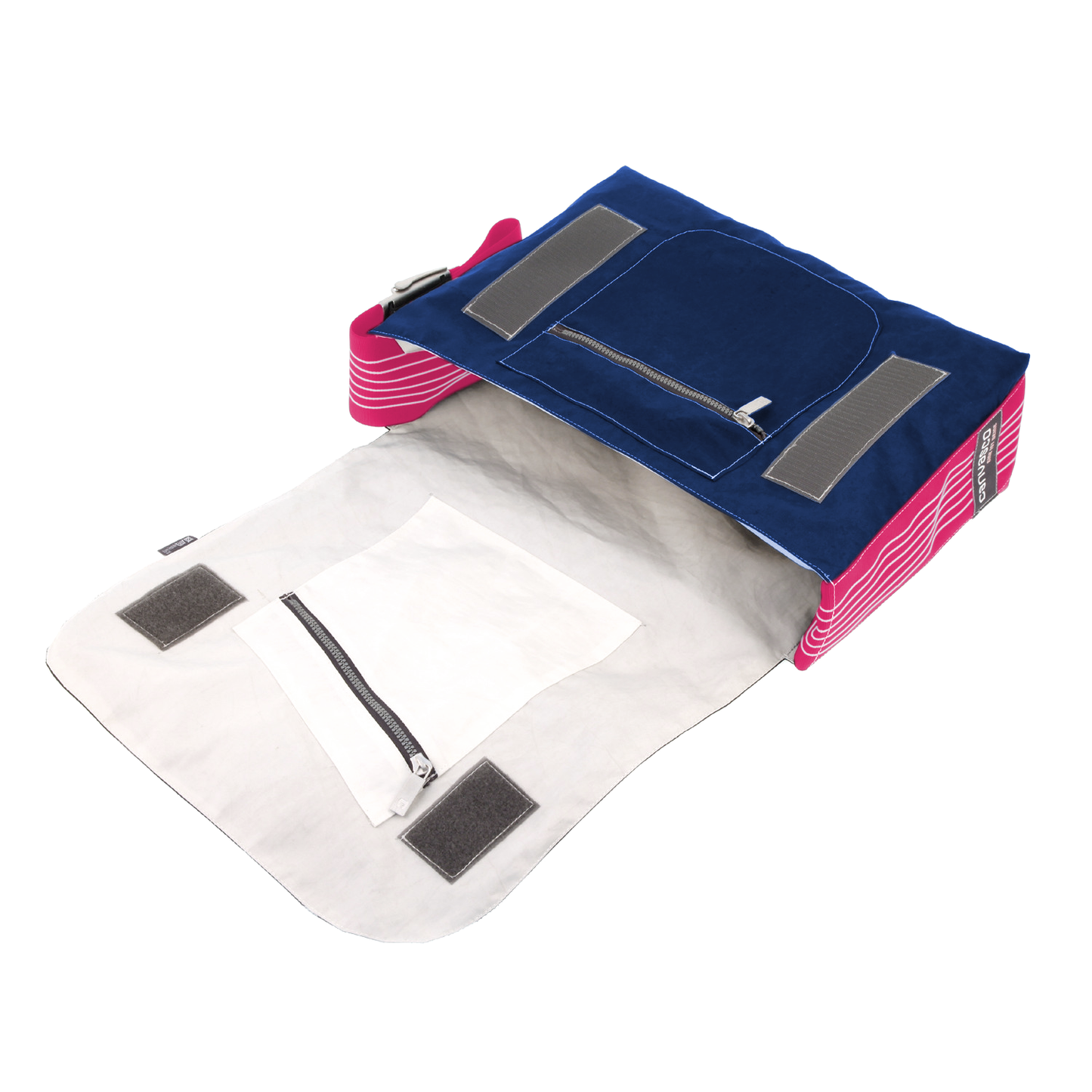 Umhängetasche CANVASCO "Urban" / Segeltuch blau / Gurt himbeer-weiß / Motiv Stern pink