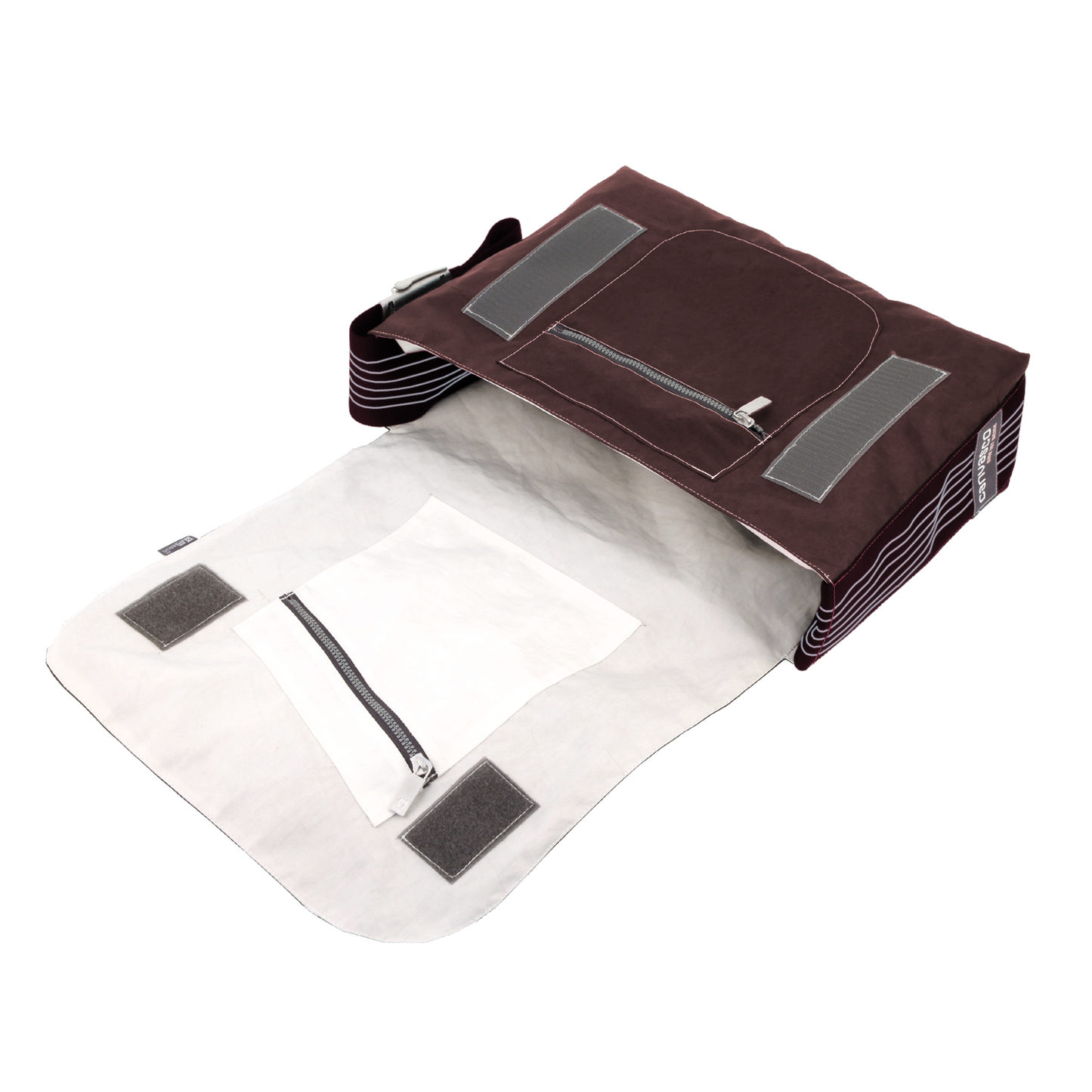 Umhängetasche CANVASCO "Urban" / Segeltuch schoko / Gurt braun-schwarz / Motiv 6 rot