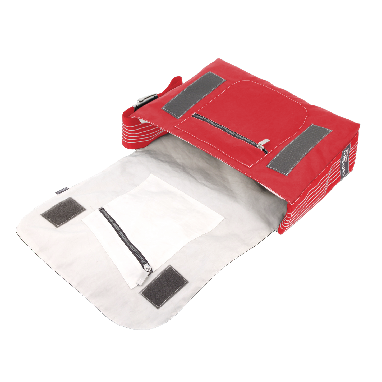 Umhängetasche CANVASCO "Urban" / Segeltuch rot / Gurt rot-weiß / Motiv 69 weiß