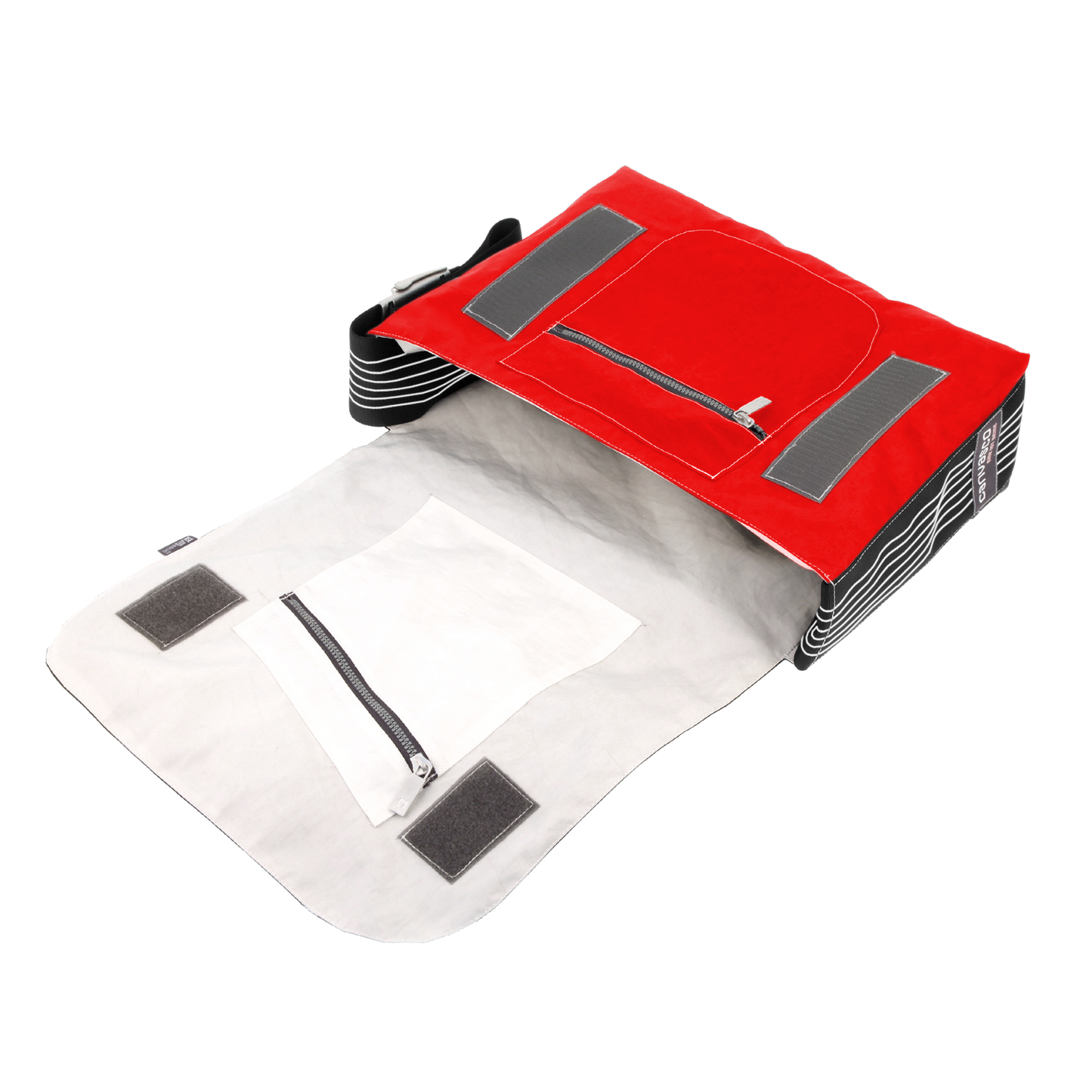 Umhängetasche CANVASCO "Urban" / Segeltuch rot / Gurt schwarz-weiß / Motiv 3 schwarz