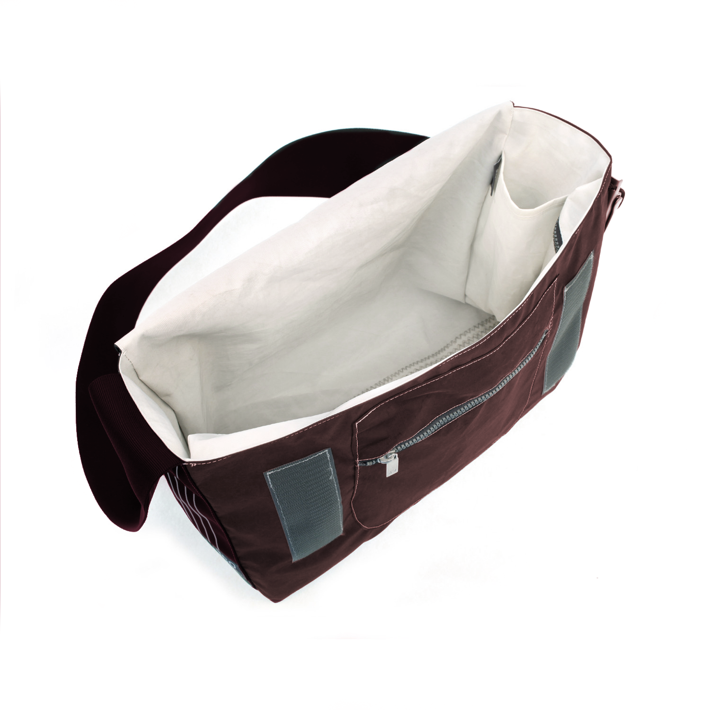 Umhängetasche CANVASCO "Urban" / Segeltuch schoko / Gurt braun-schwarz / Motiv 6 rot