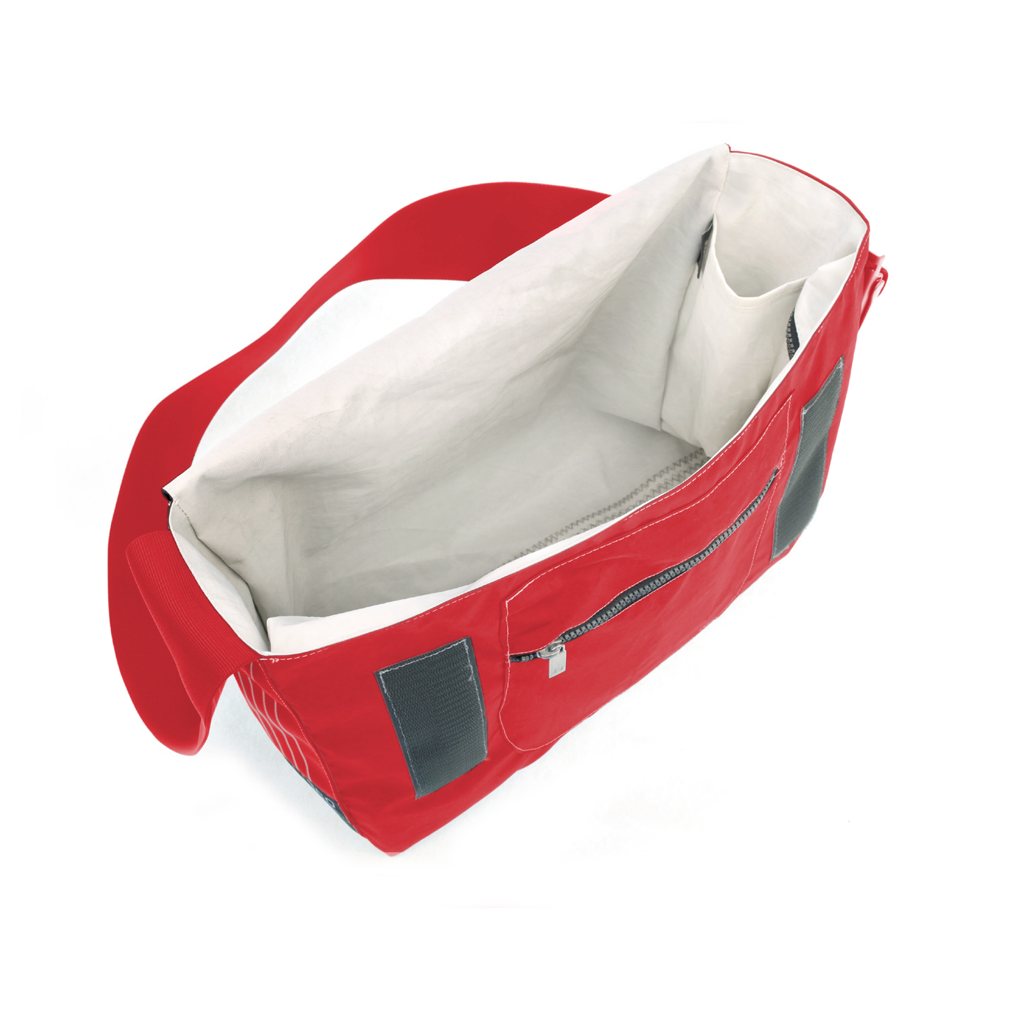 Umhängetasche CANVASCO "Urban" / Segeltuch rot / Gurt rot-weiß / Motiv 11 weiß