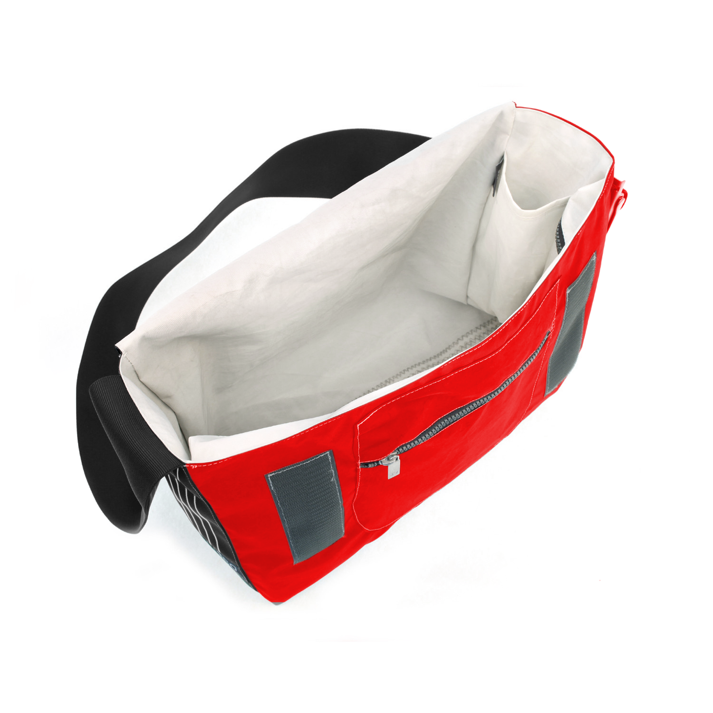 Umhängetasche CANVASCO "Urban" / Segeltuch rot / Gurt schwarz-weiß / Motiv 3 schwarz