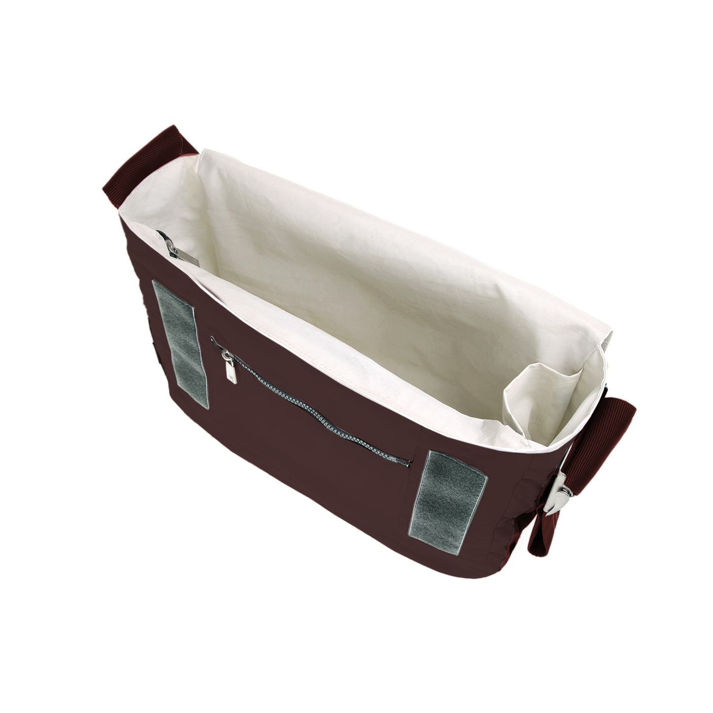 Umhängetasche CANVASCO "Urban" / Segeltuch schoko / Gurt braun-schwarz / Motiv 6 rot