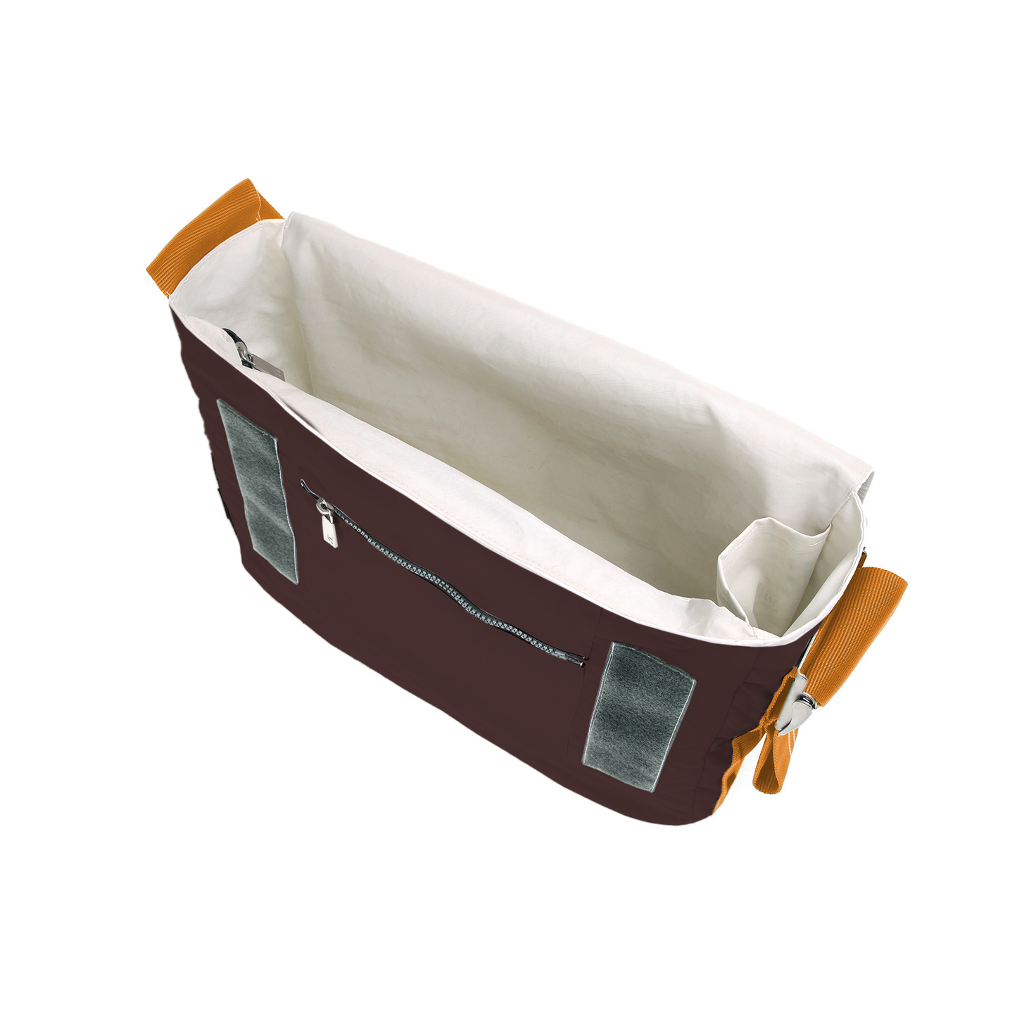 Umhängetasche CANVASCO "Urban" / Segeltuch schoko / Gurt vintage-gold / Motiv 30 weiß