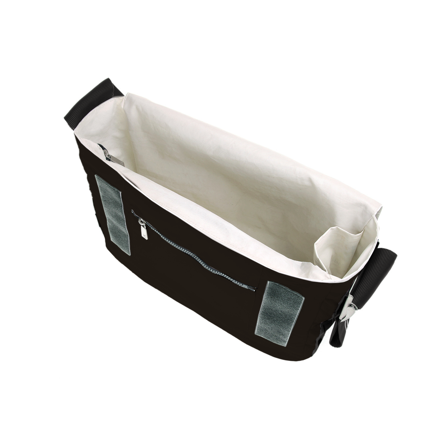 Umhängetasche CANVASCO "Urban" / Segeltuch schwarz / Gurt schwarz-weiß / Motiv 3 rot