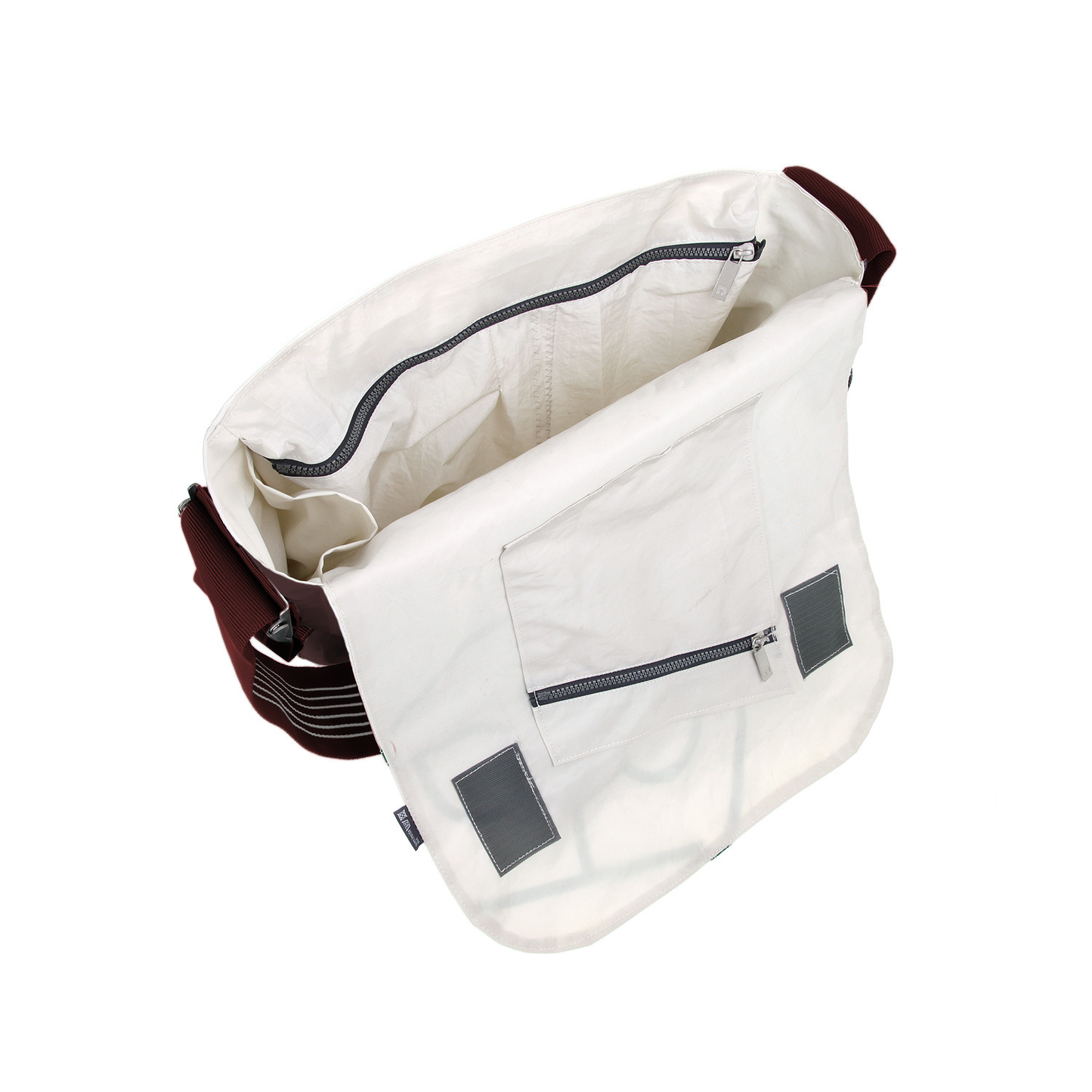 Umhängetasche CANVASCO "Urban" / Segeltuch schoko / Gurt braun-schwarz / Motiv 6 rot