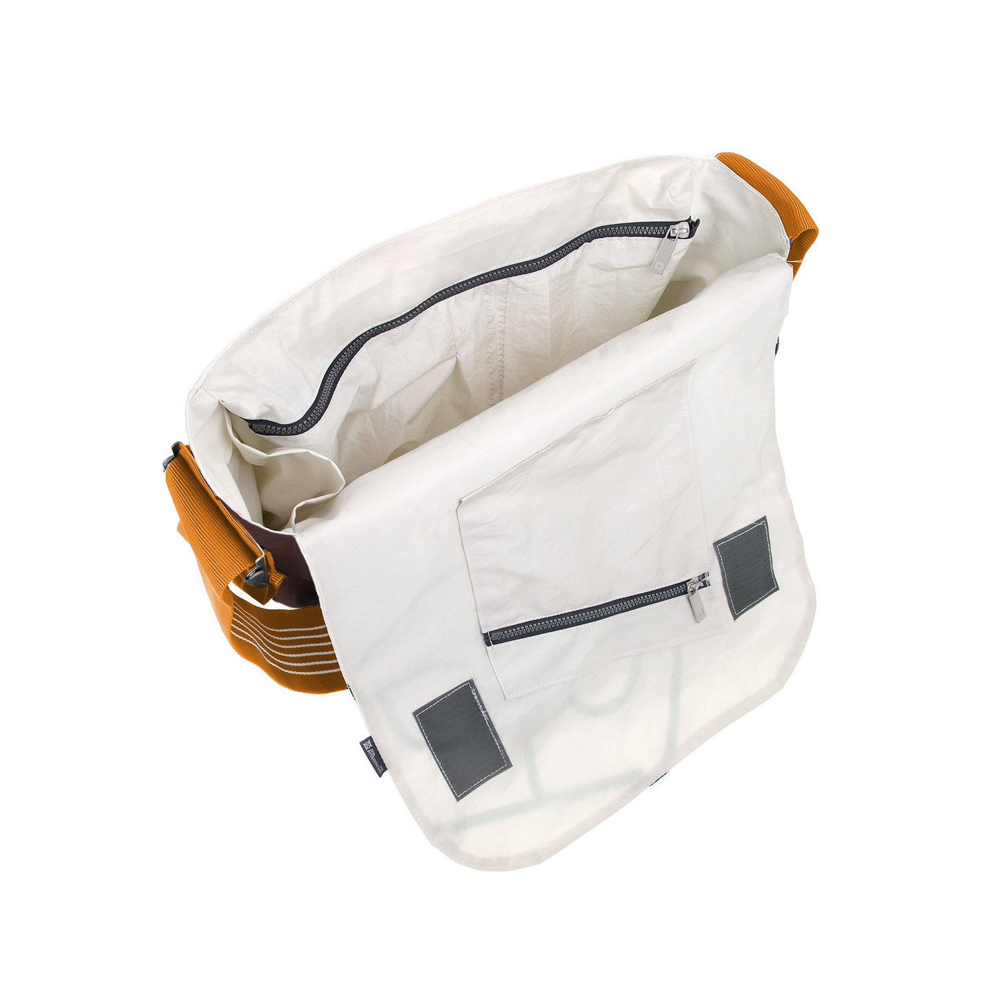 Umhängetasche CANVASCO "Urban" / Segeltuch schoko / Gurt vintage-gold / Motiv 30 weiß