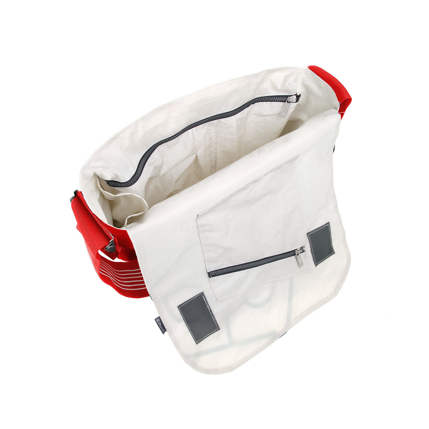 Umhängetasche CANVASCO "Urban" / Segeltuch rot / Gurt rot-weiß / Motiv 69 weiß